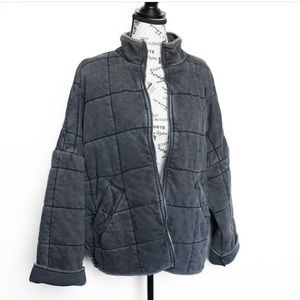 Forever 21 Grey Dark Acid wash quilted zip-up jacket size Medium